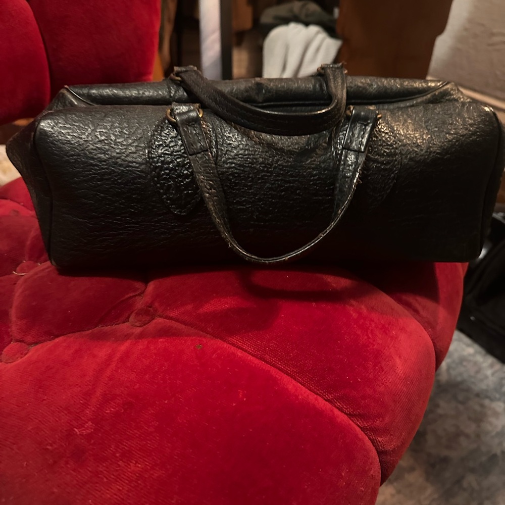 Black Leather Cylinder Duffel Bag